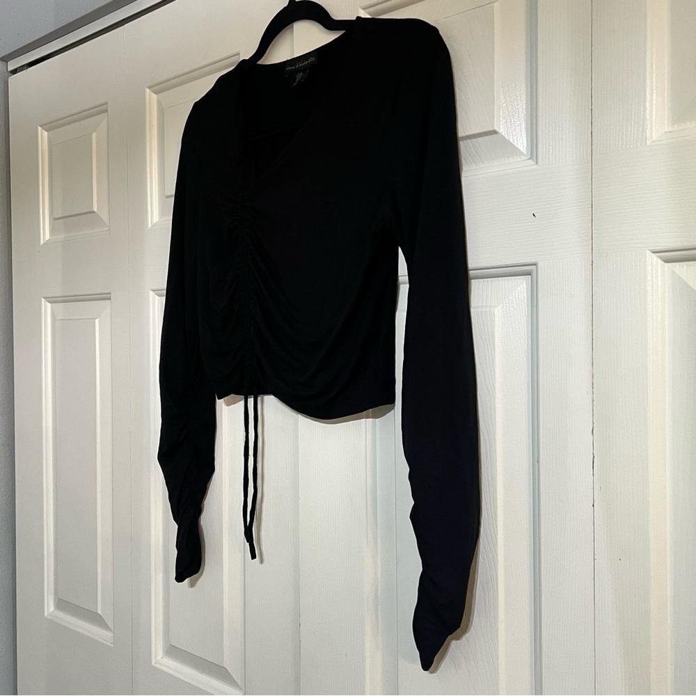 House of Harlow 1960 Black Ruched Asymmetrical Crop Top Long Sleeve Medium - Picture 4 of 7